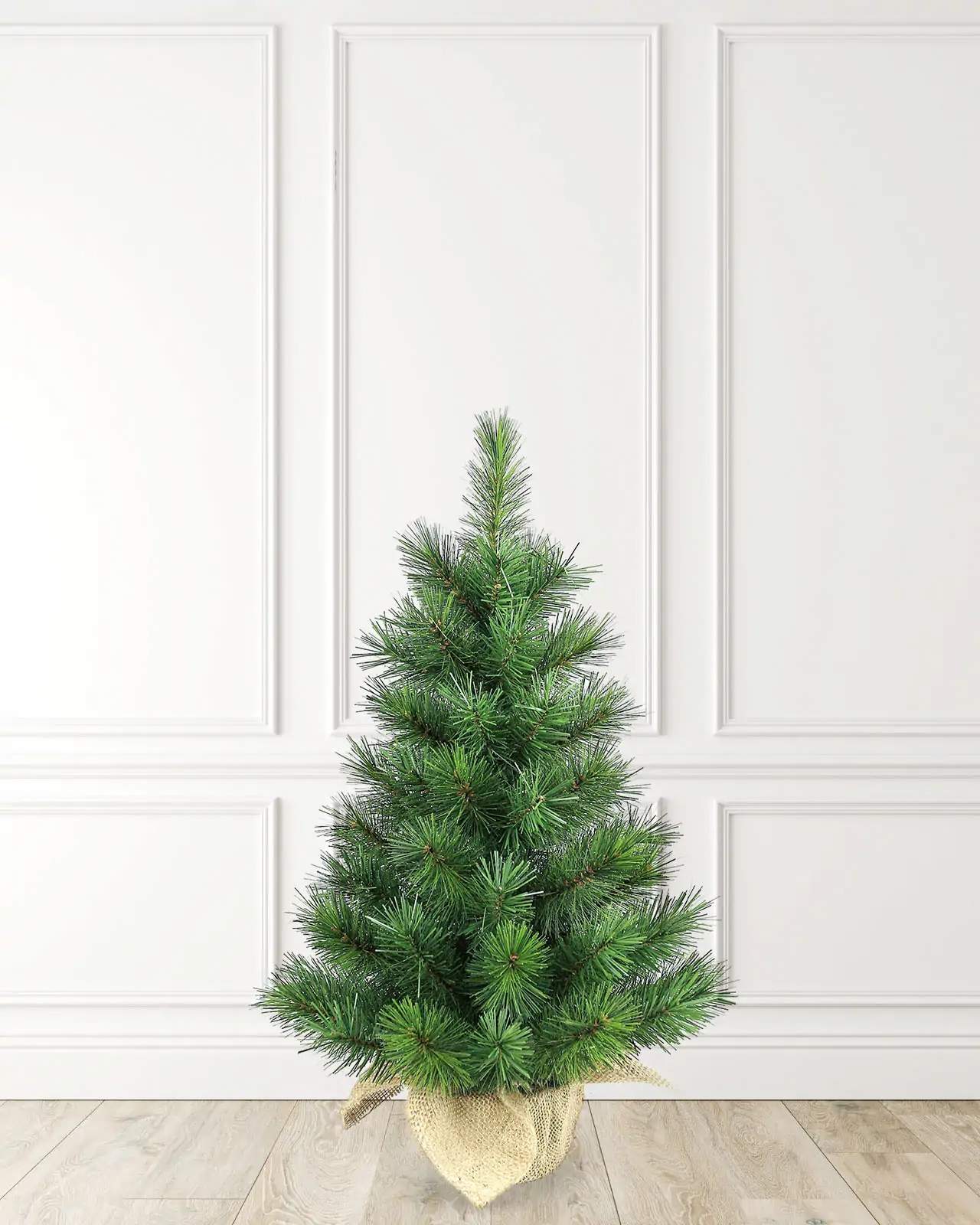 Green Spruce Table Top Burlap Tree