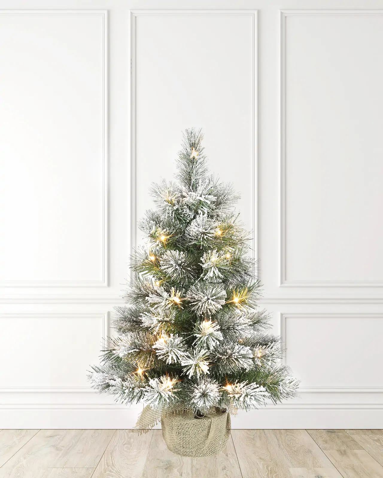 Pre-Lit Flocked Table Top Burlap Tree