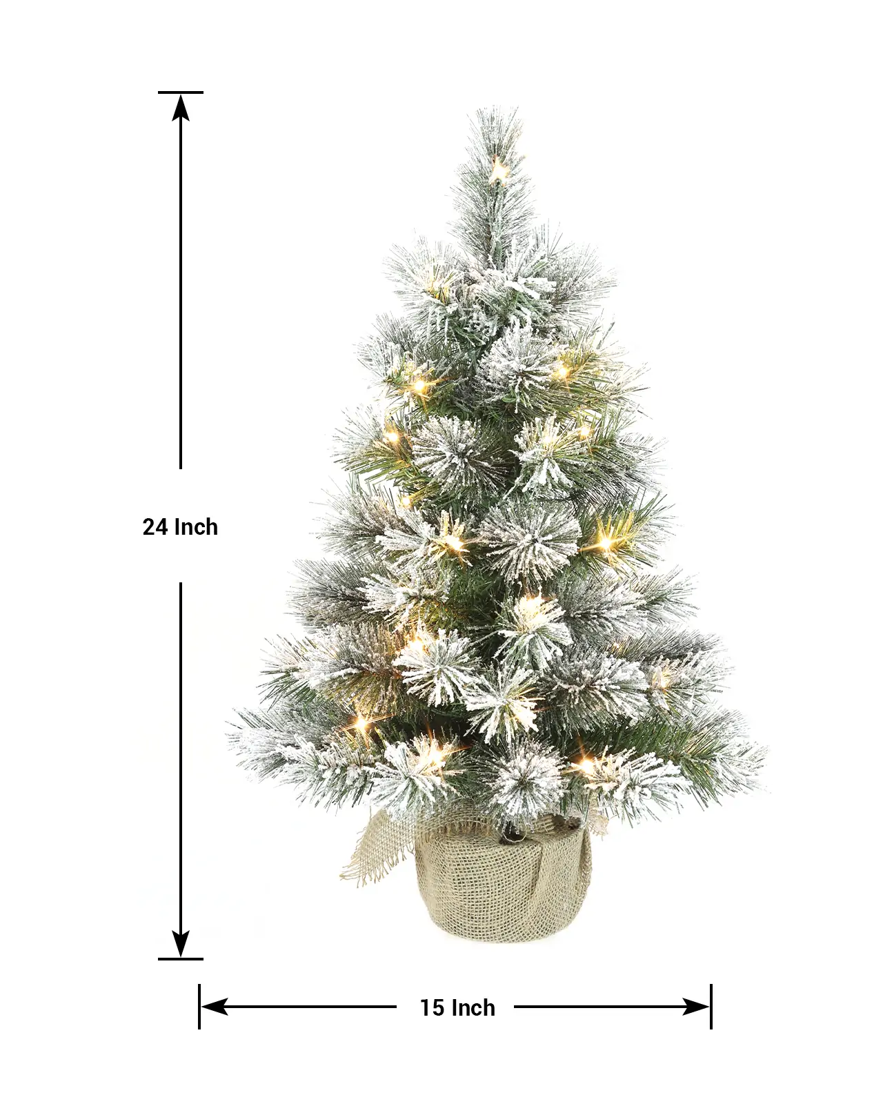 Pre-Lit Flocked Table Top Burlap Tree