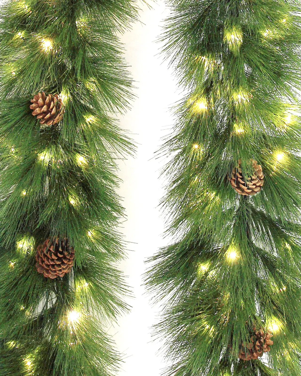 Pre-Lit Green Pine Garland w/ Pinecones& Bows
