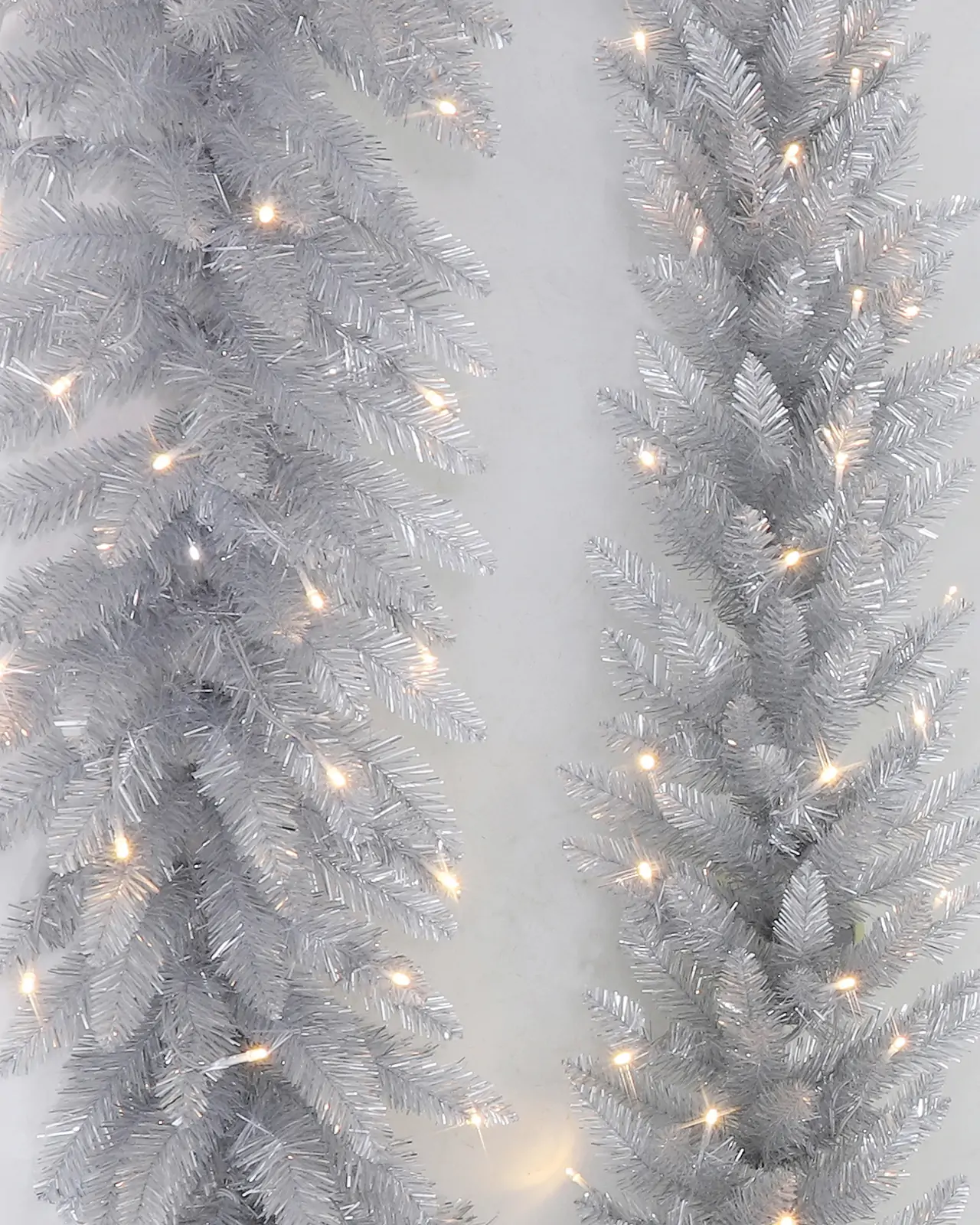Pre-Lit Silver Tinsel Garland