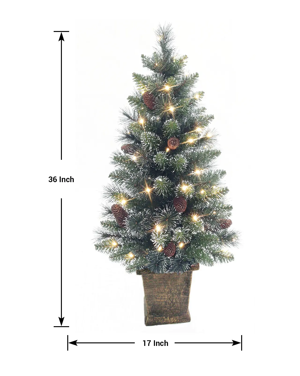 Pre-Lit Frosted Pine Tree w/ Pot, Pinecones