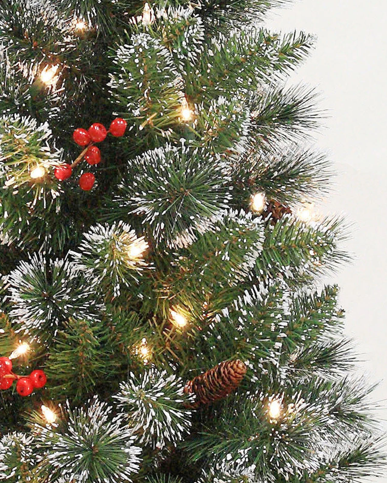 Pre-Lit Frosted Pine Tree w/Pot, Pinecones& Red Berries