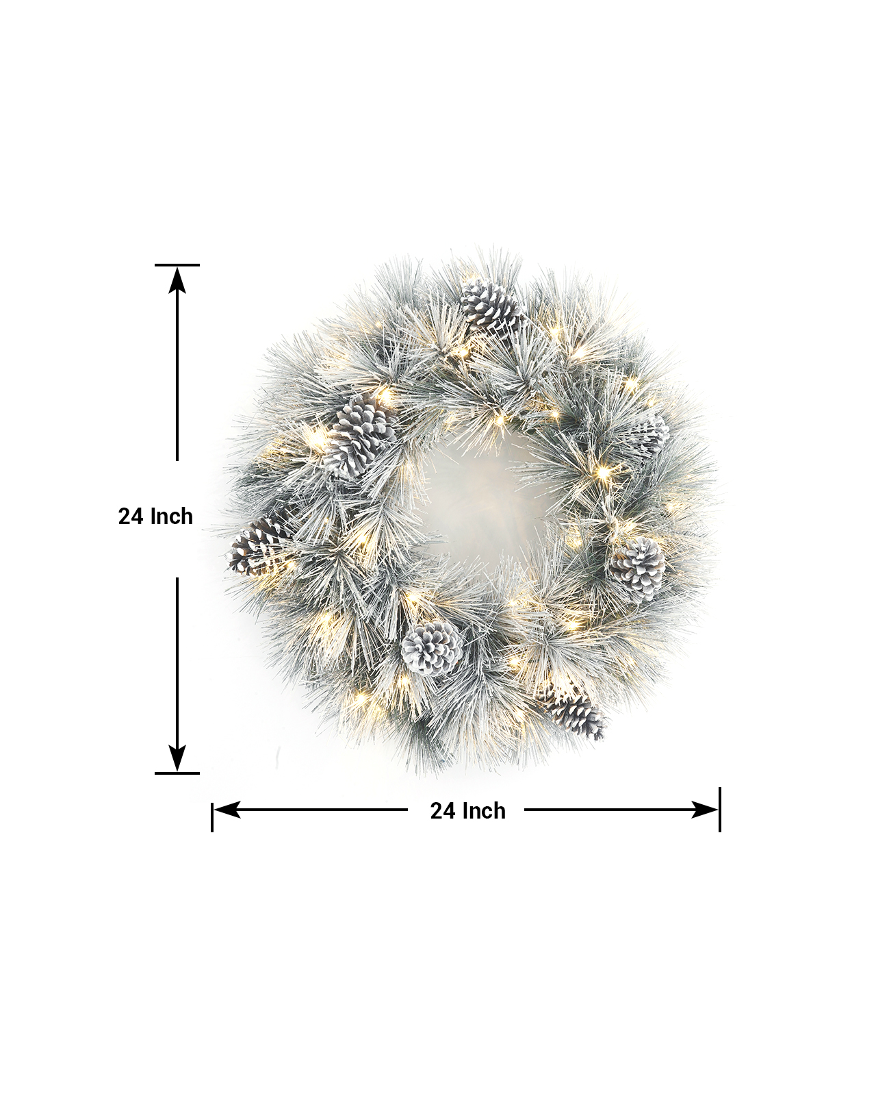 Pre-Lit Frosted Pine Wreath w/ Pinecones