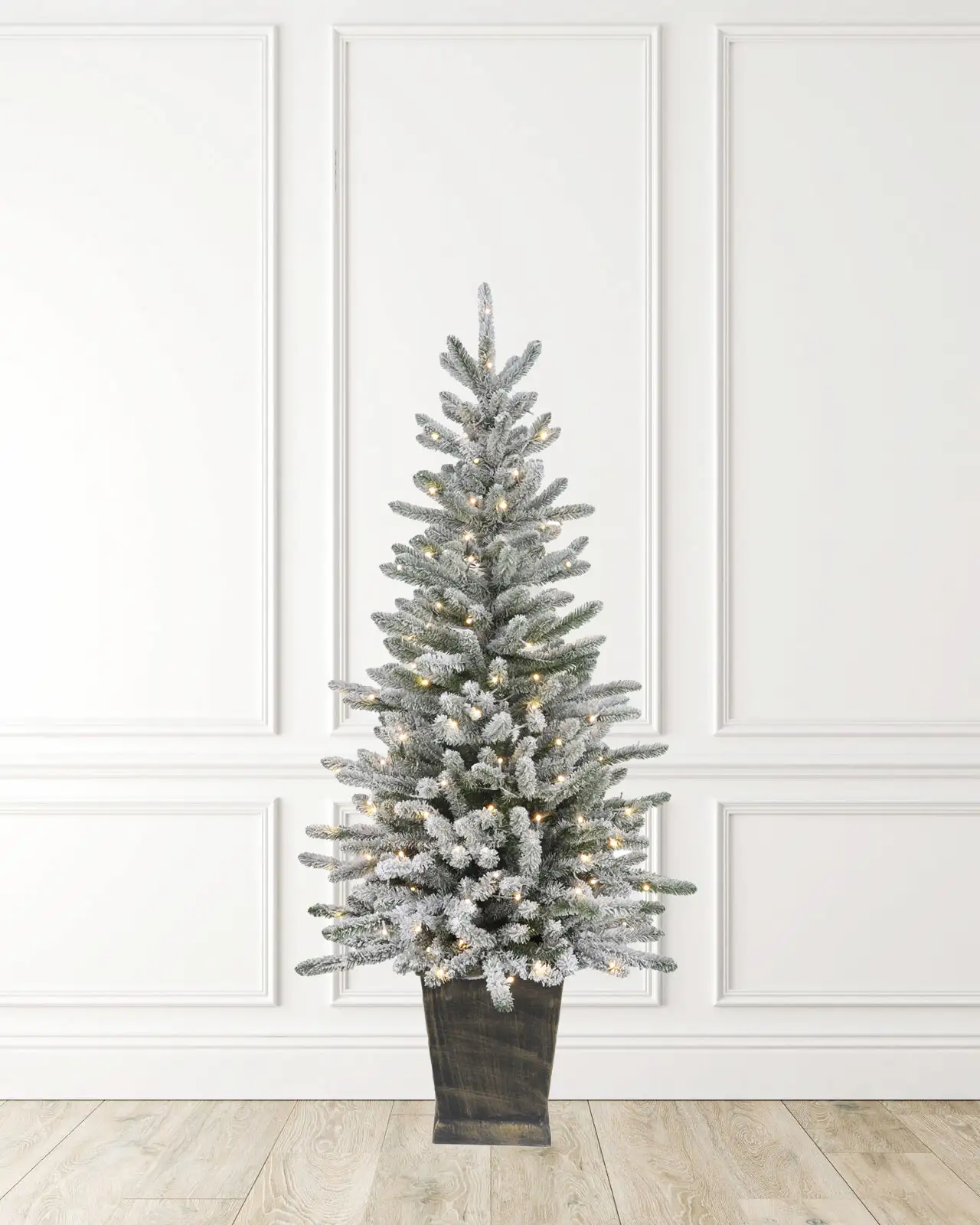 Pre-Lit Flocked Spruce Tree w/Pot