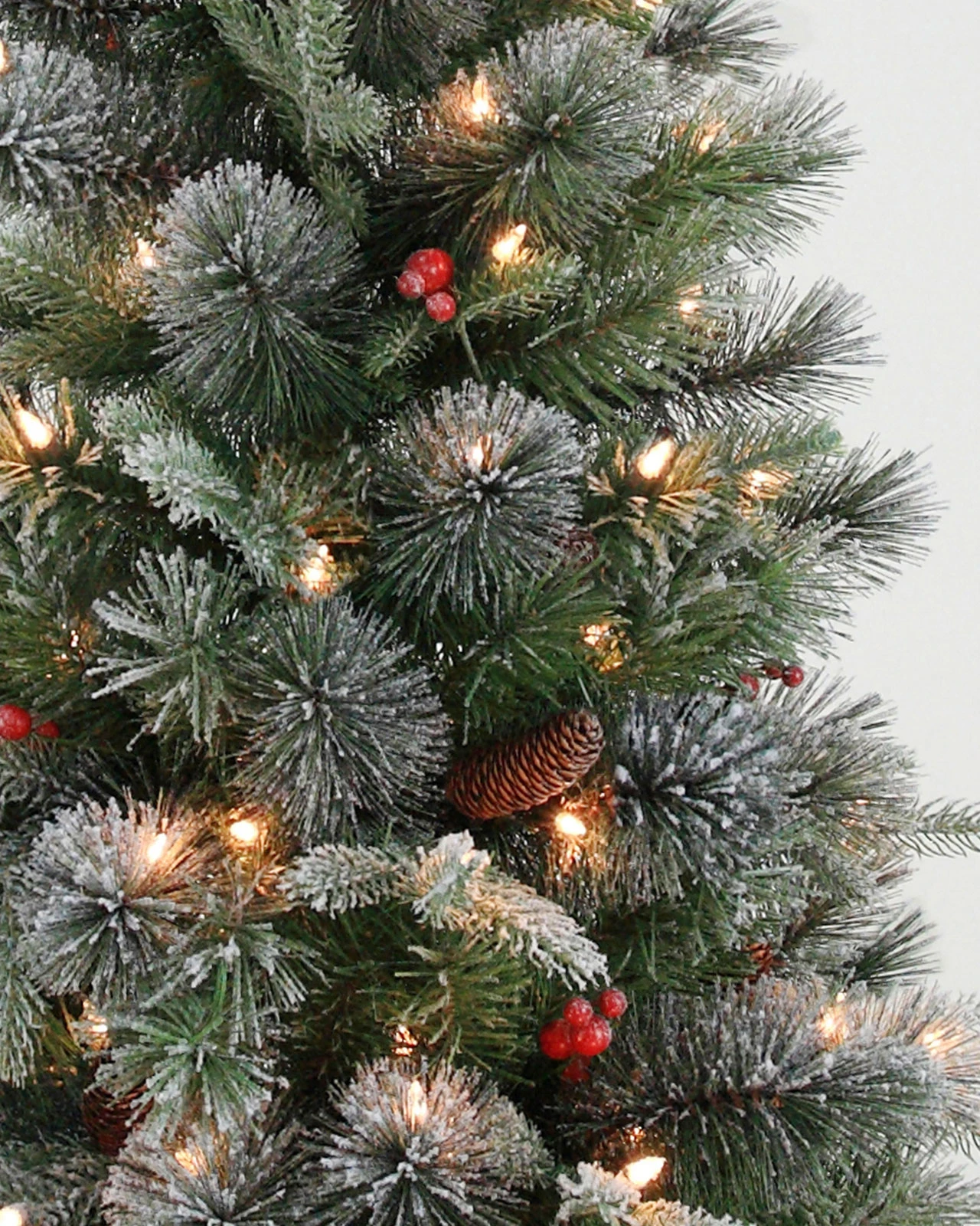 Pre-Lit Frosted Pine Tree w/Pot, Pincones & Red Berries