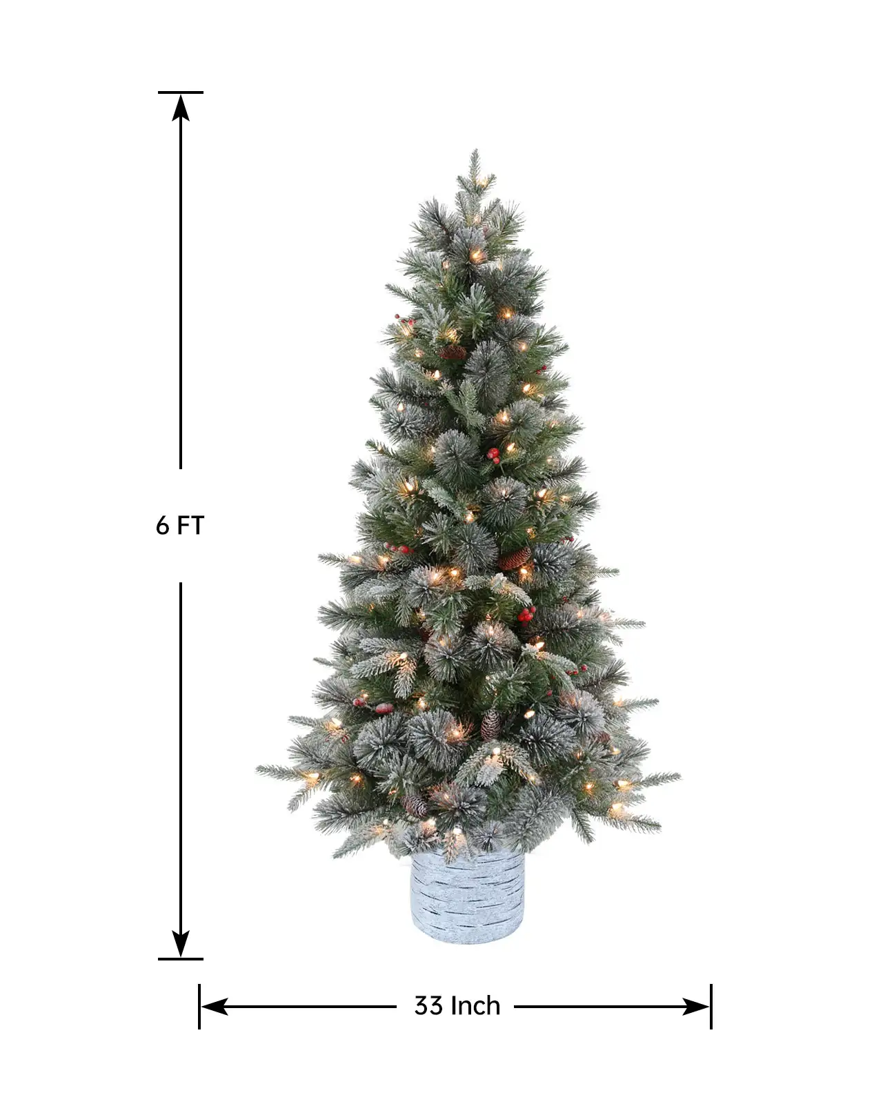 Pre-Lit Frosted Pine Tree w/Pot, Pincones & Red Berries