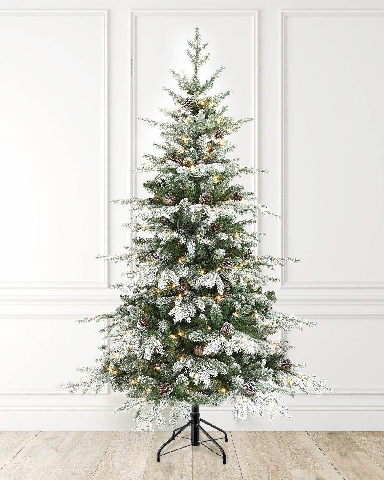 Pre-Lit Flocked Spruce Tree w/ Pinecones