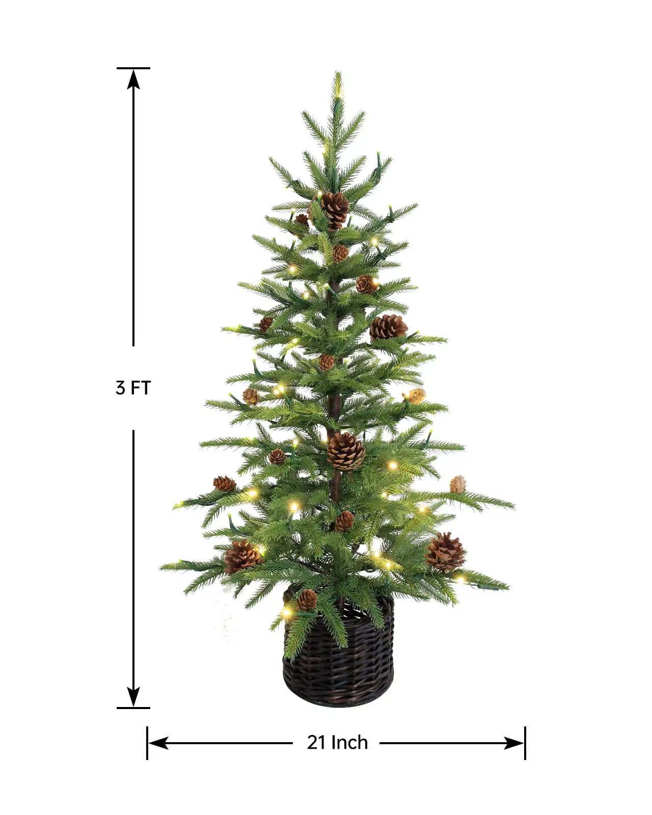 Pre-Lit Green Fir Tree w/Pot, Pinecones