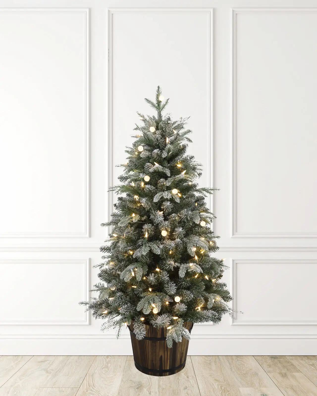 Pre-Lit Flocked Fir Tree w/Pot