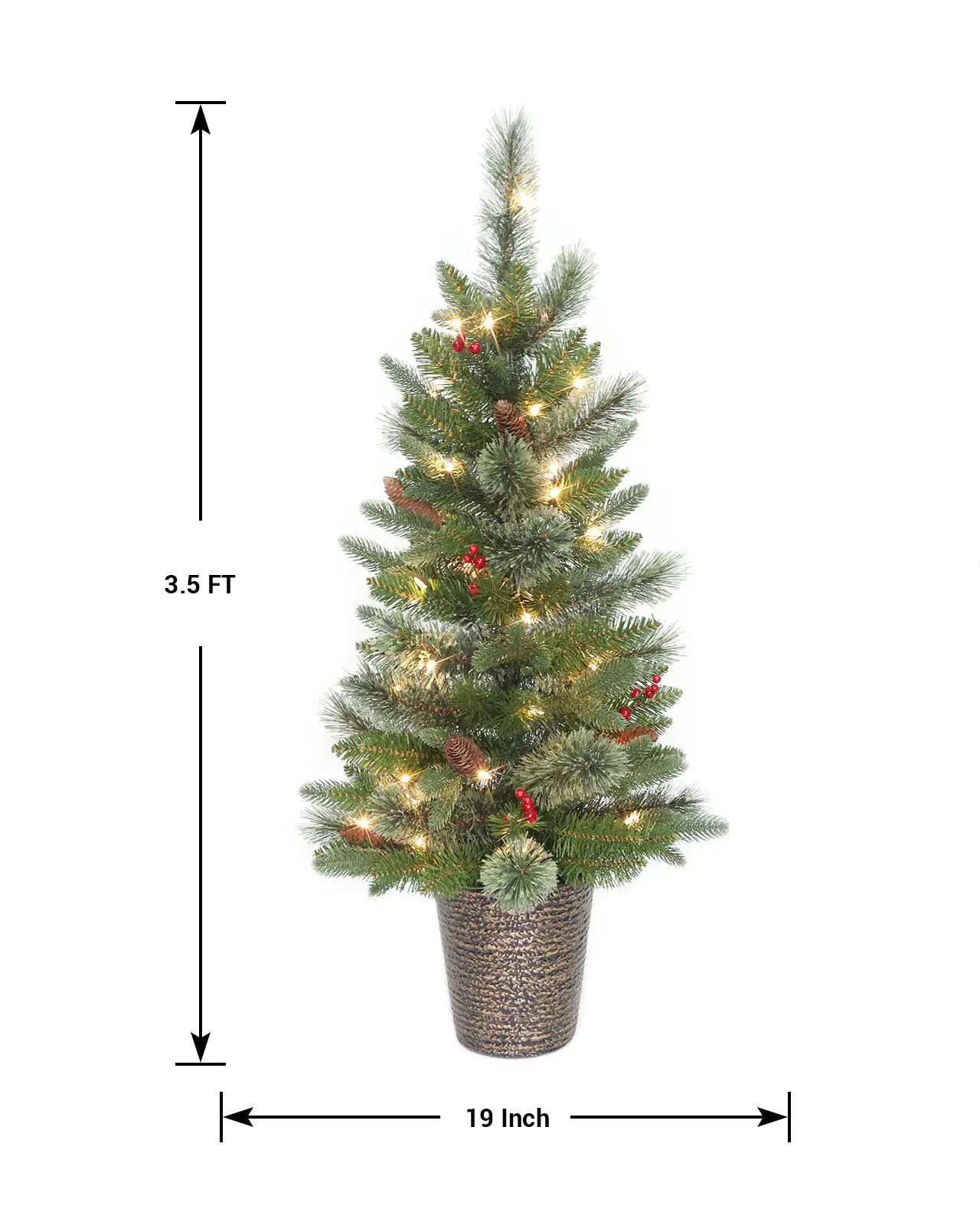 Pre-Lit Green Pine Tree w/Pot, Pinecones& Red Berries
