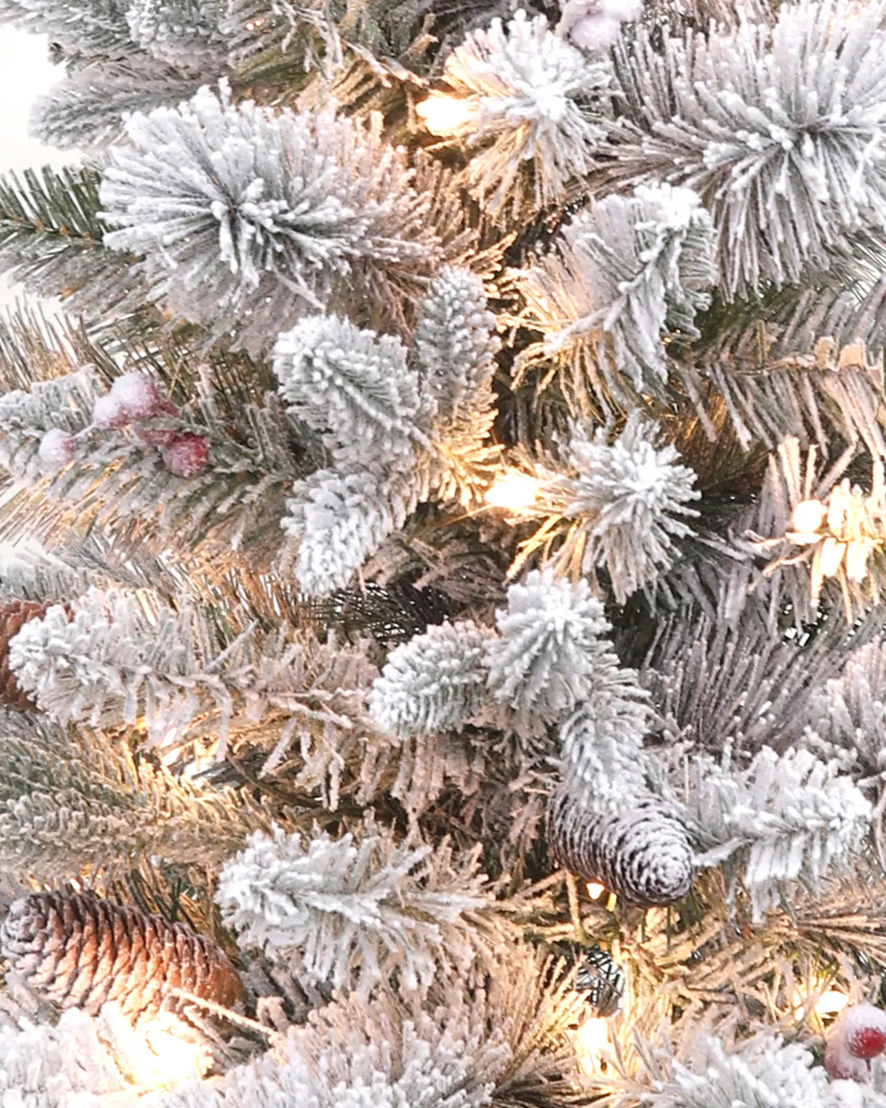 Pre-Lit Flocked Spruce Tree w/Pot, Pinecones& Red Berries