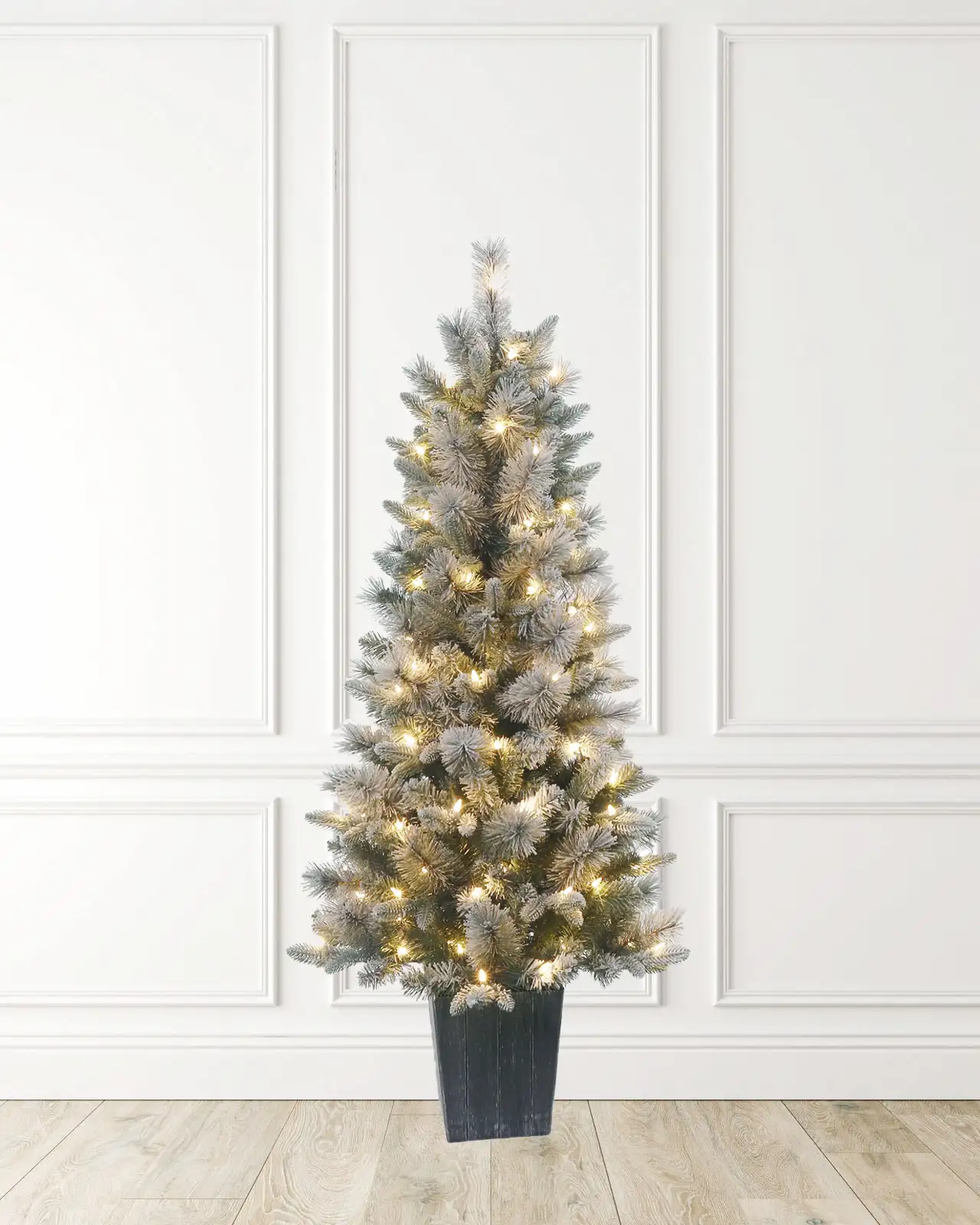 Pre-Lit Flocked Pine Tree w/Pot